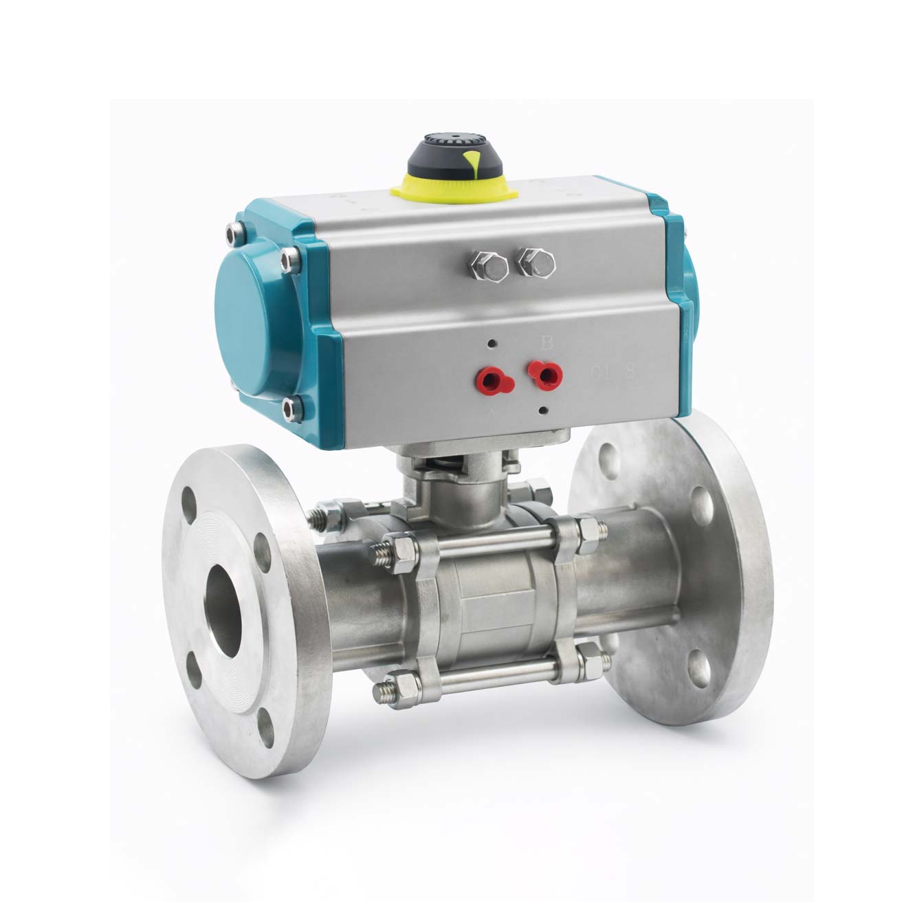 Pnömatik Aktüatörlü 3 Parçalı Flanşlı Paslanmaz Küresel Vana